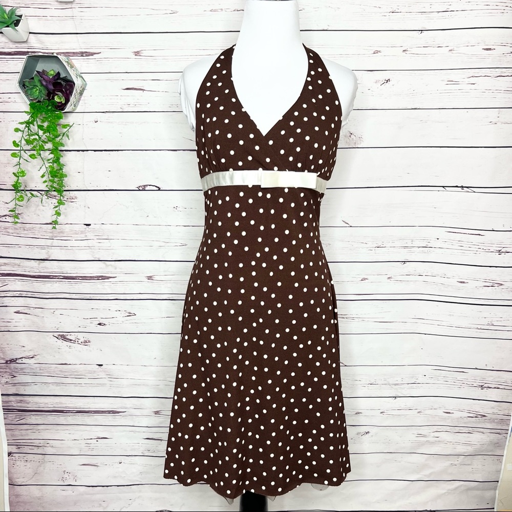 Brown & Cream Polka Dot Pinup Party Dress Size Medium 9/10 - Picture 2 of 10